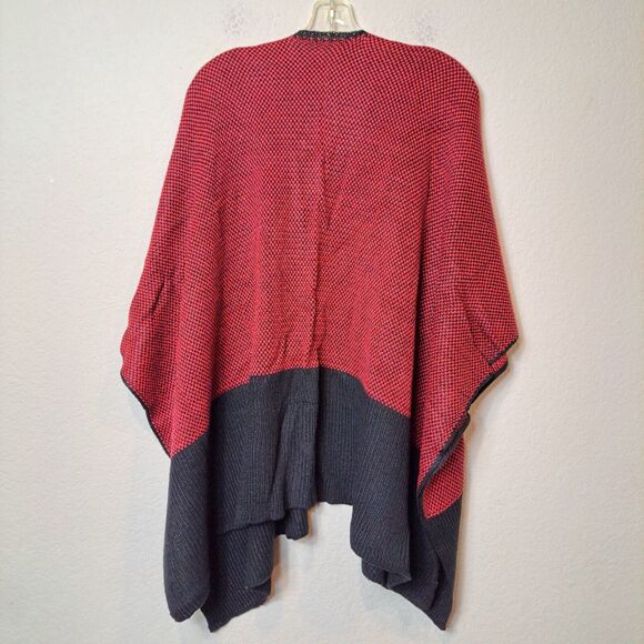 Kollie More Poncho Shawl Wrap Colorblock Autumn Open Front One-Size Red Black - Picture 7 of 12